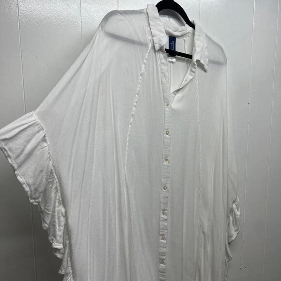 Swimsuits For All Button Front Womens White Bikini Cover Up Sz 22/24 Ruffle Trim - Picture 6 of 16